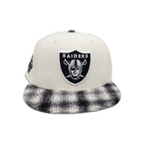 Off White Corduroy Las Vegas Raiders Black/Gray Plaid Visor Gray Bottom 50th Anniversary Side Patch New Era 59Fifty Fitted