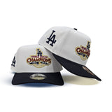 White Los Angeles Dodgers 2020 World Series Champions Navy Blue Curved Brim Gray Bottom Team Logo Side Patch New Era A-Frame 9Fifty Snapback