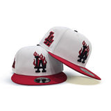 White Los Angeles Dodgers Flame Logo Red Visor Gray Bottom LA Side Patch New Era 9Fifty Snapback