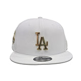 White Los Angeles Dodgers Gold Metal Badge Gray Bottom 40th Anniversary Side Patch New Era 9Fifty Snapback