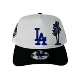 White Los Angeles Dodgers Curved Black Brim Palm Tree Gray Bottom 50th Anniversary Side Patch New Era 9Fifty A-Frame Snapback