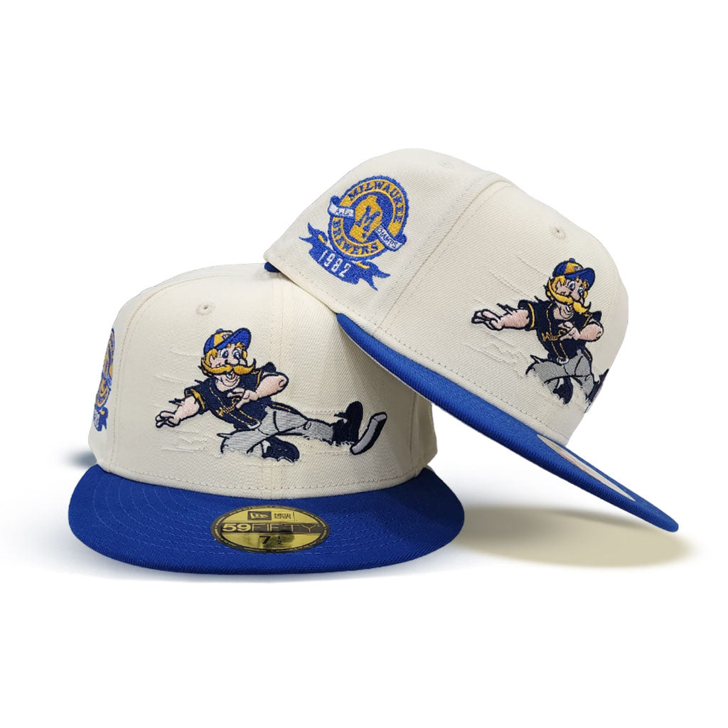 Off White Milwaukee Brewers Royal Blue Visor Gray Bottom 1982 American League Champs Side Patch New Era 59Fifty Fitted