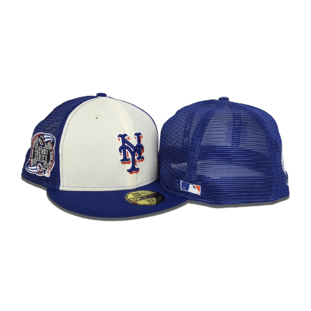 Off White New York Mets Royal Blue Trucker Gray Bottom 2000 Subway Series Side Patch New Era 59FIFTY Fitted 71/2