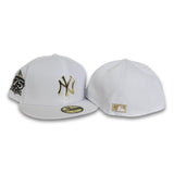 White New York Yankees Gold Metal Badge Gray Bottom 27th Anniversary Side Patch New Era 59Fifty Fitted
