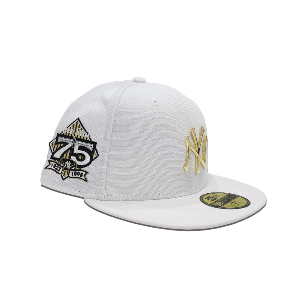 White New York Yankees Gold Metal Badge Gray Bottom 27th Anniversary Side Patch New Era 59Fifty Fitted