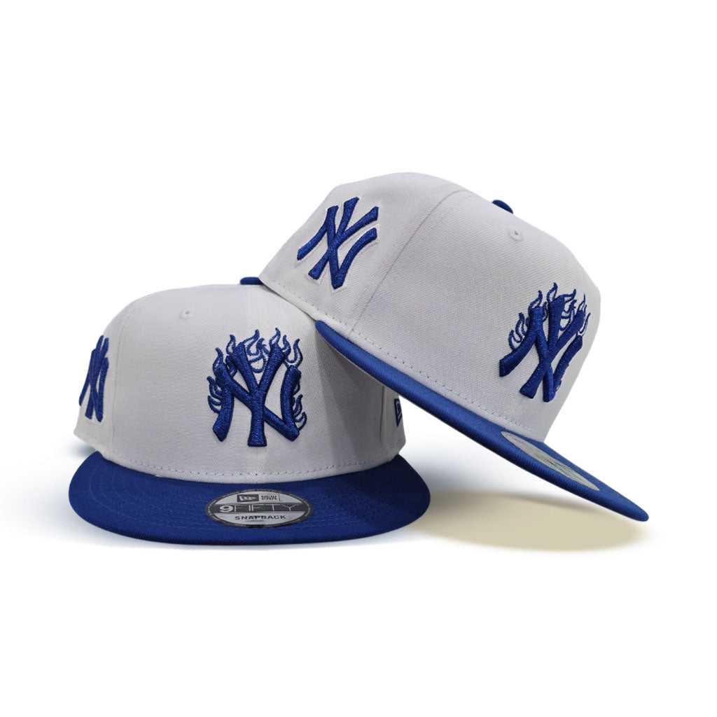 White New York Yankees Flame Logo Royal Blue Visor Gray Bottom
