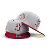 White Philadelphia Phillies Official Doodles Red Visor Gray Bottom 100th Anniversary Side Patch New Era 9Fifty Snapback