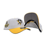 White Pittsburgh Penguin Yellow Curved Brim Gray Bottom 2009 Champions Side Patch New Era 9Forty A-Frame Snapback