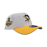 White Pittsburgh Penguin Yellow Curved Brim Gray Bottom 2009 Champions Side Patch New Era 9Forty A-Frame Snapback