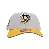 White Pittsburgh Penguin Yellow Curved Brim Gray Bottom 2009 Champions Side Patch New Era 9Forty A-Frame Snapback