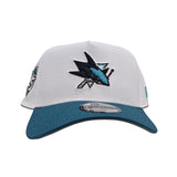 White San Jose Shark Aqua Curved Brim Gray Bottom 25th Anniversary Side Patch New Era 9Forty A-Frame Snapback