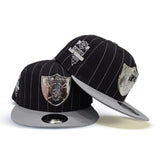 Black Las Vegas Raiders Pinstripe Gray Visor 2020 Inaugural Season New Era Metal Badge 9Fifty Snapback