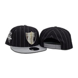 Black Las Vegas Raiders Pinstripe Gray Visor 2020 Inaugural Season New Era Metal Badge 9Fifty Snapback