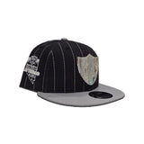 Black Las Vegas Raiders Pinstripe Gray Visor 2020 Inaugural Season New Era Metal Badge 9Fifty Snapback