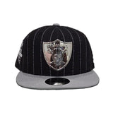 Black Las Vegas Raiders Pinstripe Gray Visor 2020 Inaugural Season New Era Metal Badge 9Fifty Snapback