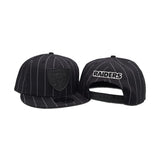 Black Las Vegas Raiders Pinstripe New Era Metal Badge 9Fifty Snapback