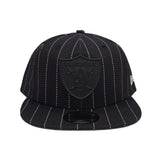 Black Las Vegas Raiders Pinstripe New Era Metal Badge 9Fifty Snapback