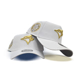 White Toronto Blue Jays Gold Logo Curved Brim Gray Bottom 30th Season Side Patch New Era A-Frame 9Forty Snapback