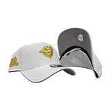 White Toronto Blue Jays Gold Logo Curved Brim Gray Bottom 10th Season Side Patch New Era 9Forty A-Frame Snapback