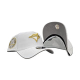 White Toronto Blue Jays Gold Logo Curved Brim Gray Bottom 30th Season Side Patch New Era A-Frame 9Forty Snapback