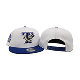 White Toronto Blue Jays Strong Bird Logo Royal Blue Visor Gray Bottom 40th Season Side Patch 9Fifty New Era Snapback