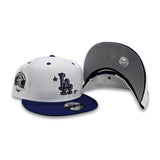 White Los Angeles Dodgers Official Doodle Royal Blue Visor Gray Bottom 60th Anniversary Side Patch 9Fifty Snapback