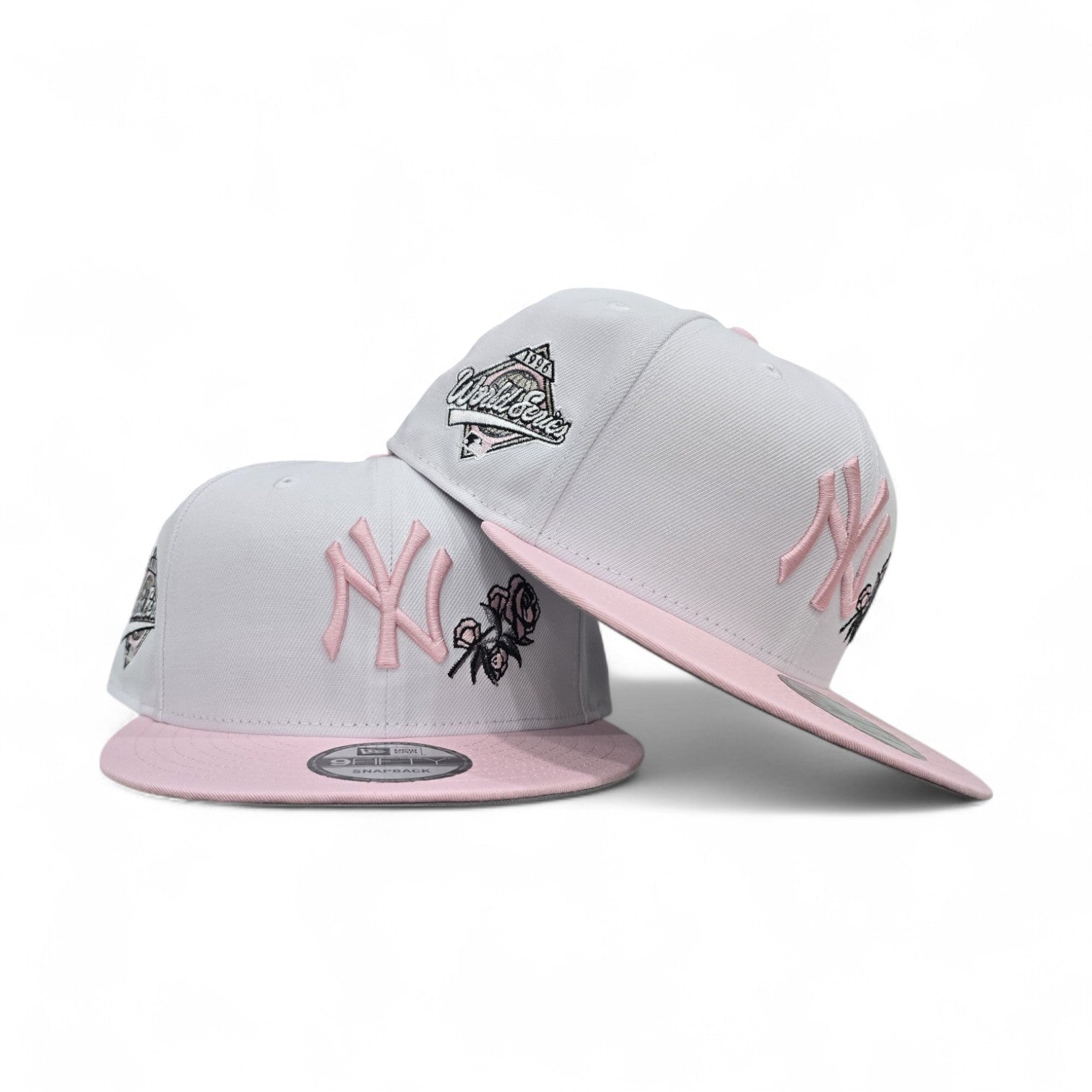White NY Yankees Rose Logo Pink Visor 1996 World Series Snapback