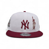 White New York Yankees Statue of Liberty Burgundy Visor Gray Bottom 2000 World Series Champions Side Patch New Era 9Fifty Snapback