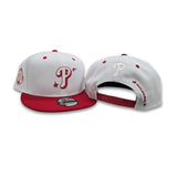 White Philadelphia Phillies Official Doodles Red Visor Gray Bottom 100th Anniversary Side Patch New Era 9Fifty Snapback