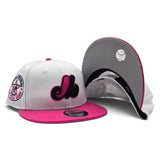 White Montreal Expos Bright Rose Pink Visor Gray Bottom 1982 All Star Game Side Patch 9Fifty New Era Snapback