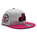 White Montreal Expos Bright Rose Pink Visor Gray Bottom 1982 All Star Game Side Patch 9Fifty New Era Snapback