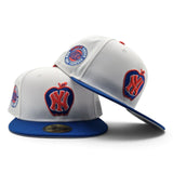 White New York Knicks Apple Logo Royal Blue Visor Gray Bottom Always Knicks New York Forever Side Patch New Era 59Fifty Fitted