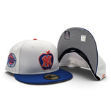 White New York Knicks Apple Logo Royal Blue Visor Gray Bottom Always Knicks New York Forever Side Patch New Era 59Fifty Fitted