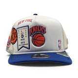White Trucker New York Knicks Royal Blue Visor Gray Bottom 2X World Champions New Era 9Fifty A-Frame Snapback