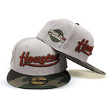 Stone Script Houston Astros Camo Visor Gray Bottom 2005 World Series Side Patch New Era 59Fifty Fitted