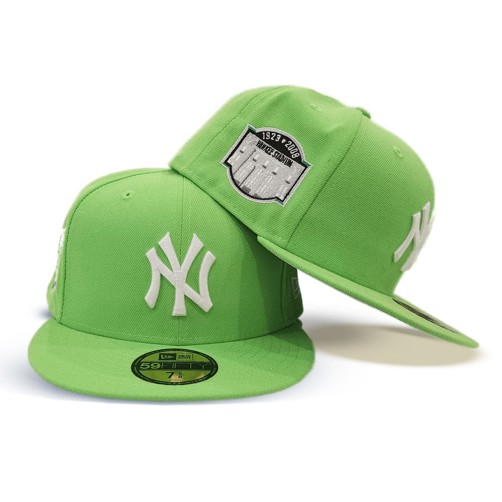 Lime Green New York Yankees Silver Bottom Yankee Stadium Side Patch New Era 59FIFTY Fitted 73/8