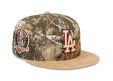 Real Tree Los Angeles Dodgers Tan Suede Visor Gray Bottom 60th Anniversary Side Patch New Era 59Fifty Fitted