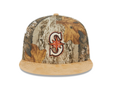 Real Tree Seattle Mariners Tan Suede Visor Gray Bottom 40th Anniversary Side Patch New Era 59Fifty Fitted