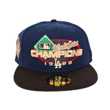 Navy Blue Los Angeles Dodgers 1988 World Series Champions Brown Visor Gray Bottom Team Logo Side Patch New Era 59Fifty Fitted