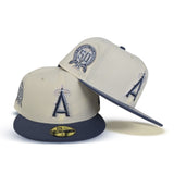 Off White Los Angeles Angels Indigo Blue Visor Gray Bottom 50th Anniversary Side Patch New Era 59Fifty Fitted