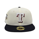 Off White Glow In The Dark Texas Rangers Navy Blue Visor Gray Bottom 2023 World Series Champions Side Patch New Era 59Fifty Fitted