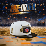 *** PRE-ORDER ARRIVING MIDDLE Of AUGUST White 2025-2026 New York Knicks Champions Black Visor Gray Bottom Trophy Side Patch New Era 9Fifty Snapback