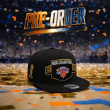 *** PRE-ORDER ARRIVING MIDDLE Of AUGUST Black 2025-2026 New York Knicks Champions Gray Bottom Trophy Side Patch New Era 9Fifty Snapback
