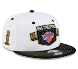 *** PRE-ORDER ARRIVING MIDDLE Of AUGUST White 2025-2026 New York Knicks Champions Black Visor Gray Bottom Trophy Side Patch New Era 9Fifty Snapback