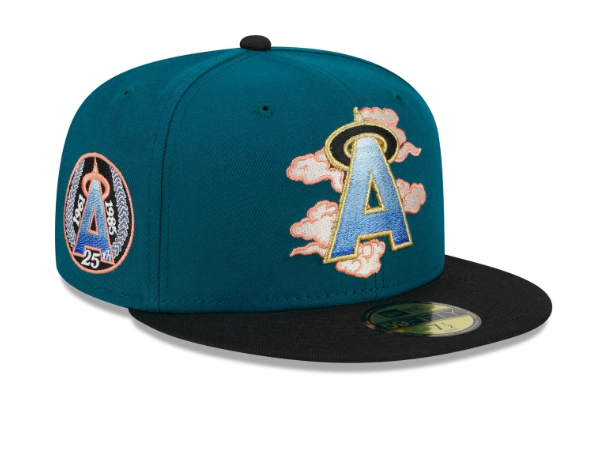 Midnight Green Cloud Spiral Los Angeles Angels Black Visor Gray Bottom 25th Anniversary Side Patch New Era 59FIFTY Fitted 77 8