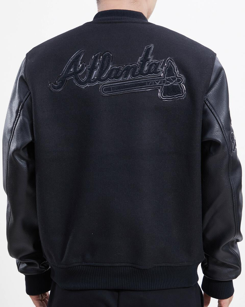 Wool/Leather Atlanta Braves Blue and White Varsity Jacket - Jackets Masters
