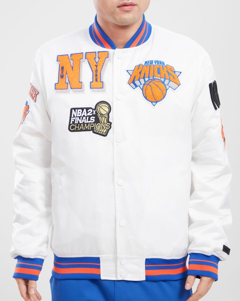 NY Knicks Varsity Satin Orange and Blue Jacket