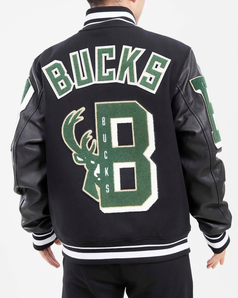 Black Logo Milwaukee Bucks Mashup Varsity Jacket - HJacket