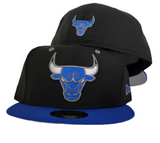 Matching New Era Black Chicago Bulls 59Fifty Fitted Hat for Jordan 13 Hyper Royal