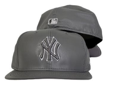 New Era 59Fifty PU Leather New York Yankees Grey On White outline Fitted